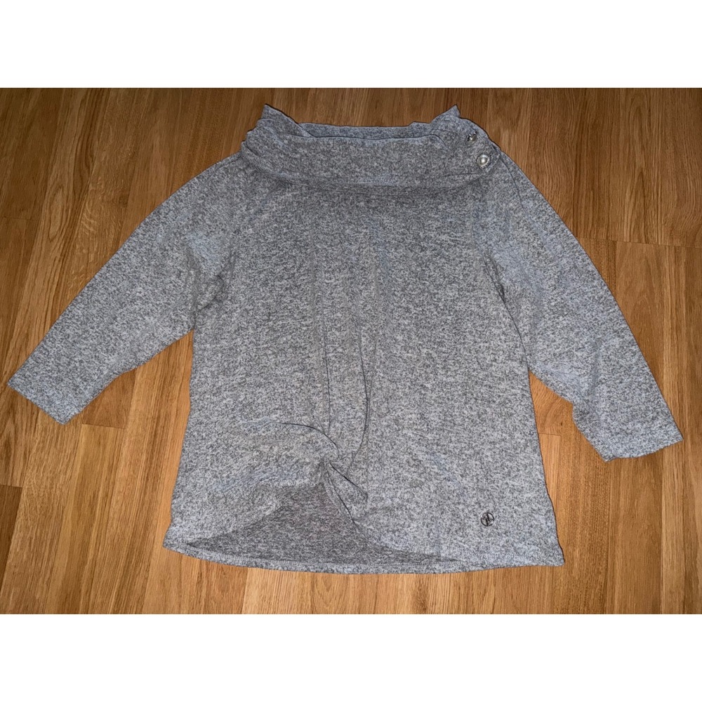 Adrienne Vittadini Gray Knit Twist Front Funnel Neck Top XL